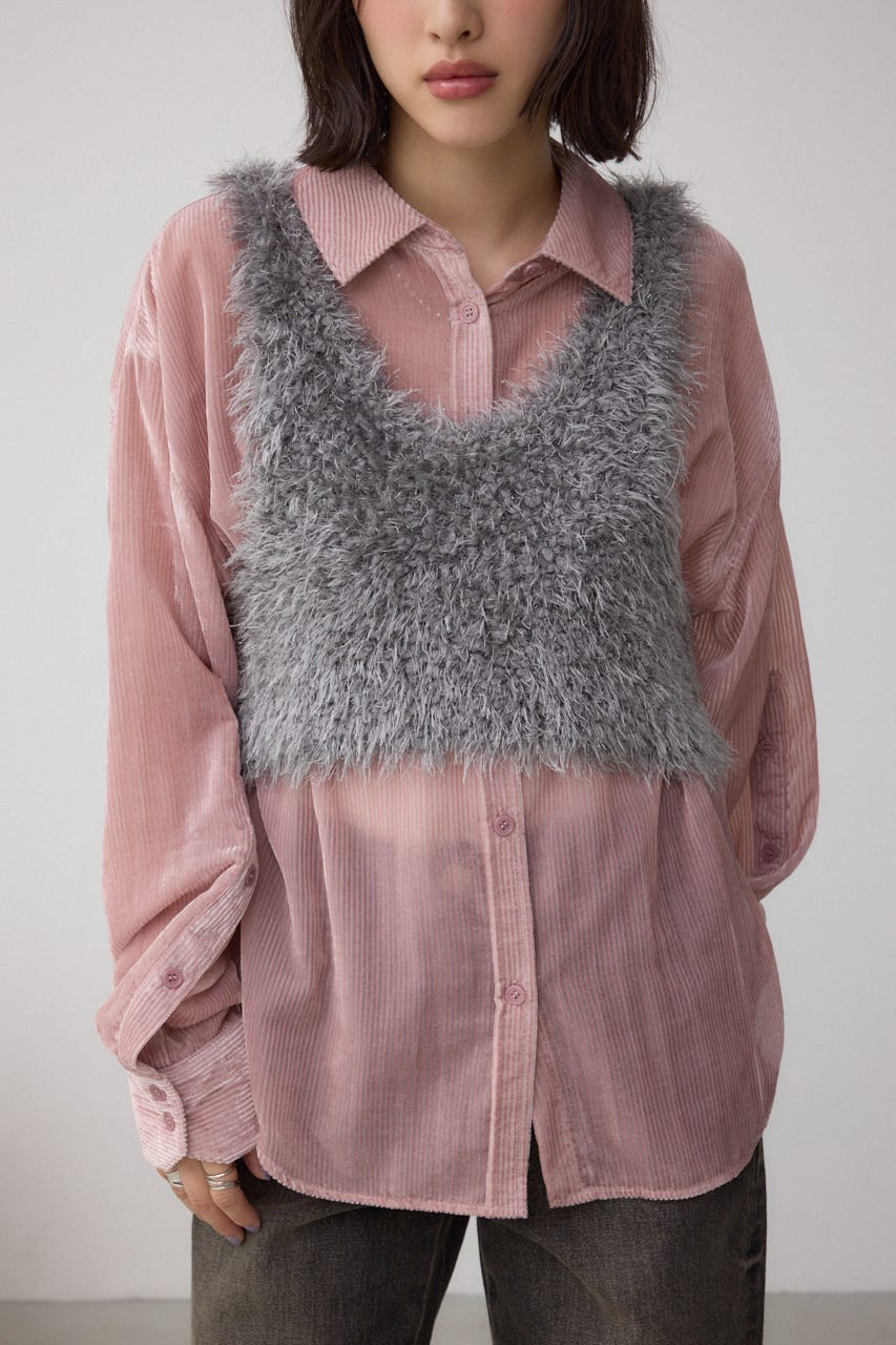 バックオープンポンポンヤーンベスト GRY FREE