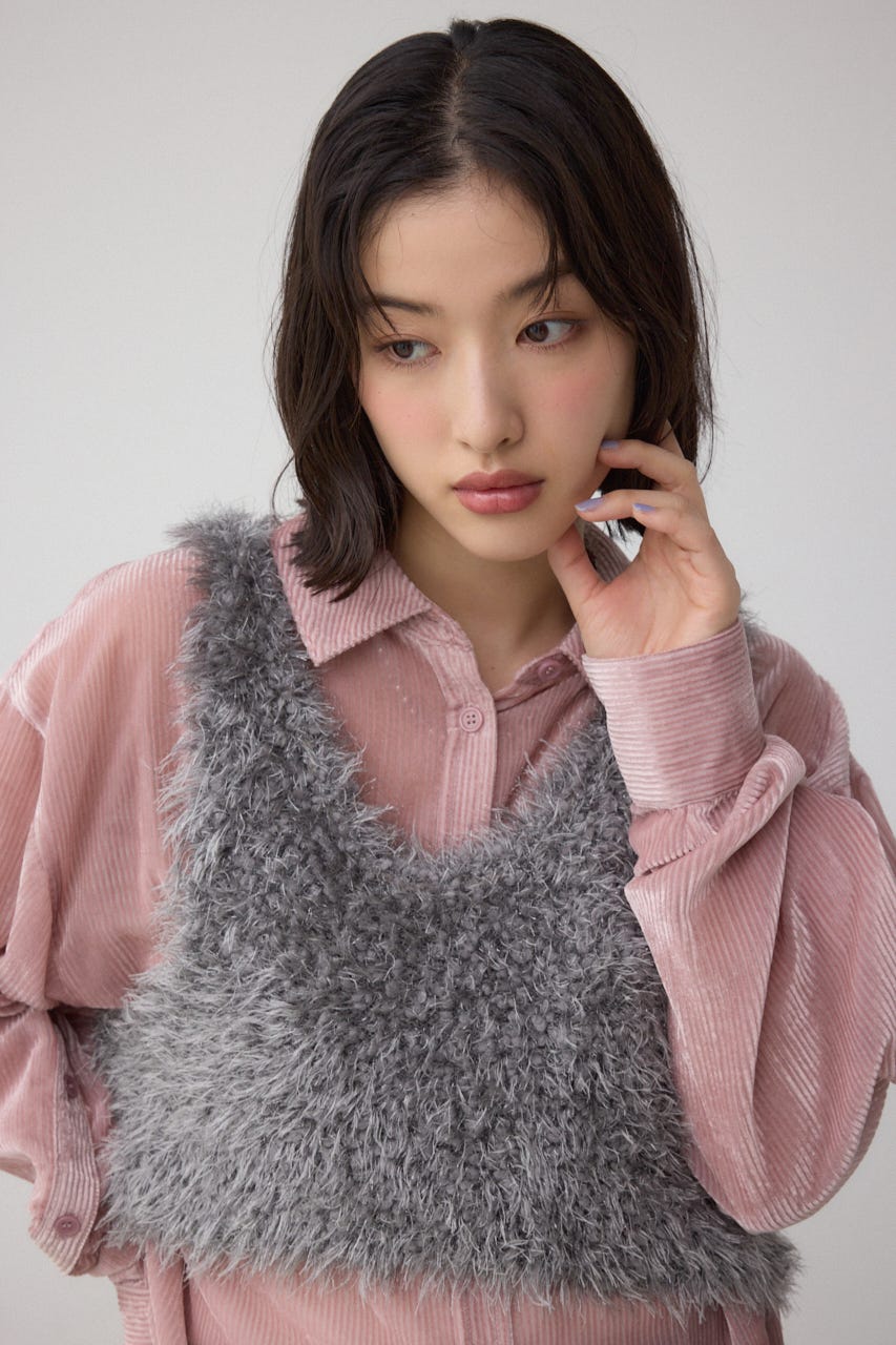 バックオープンポンポンヤーンベスト GRY FREE