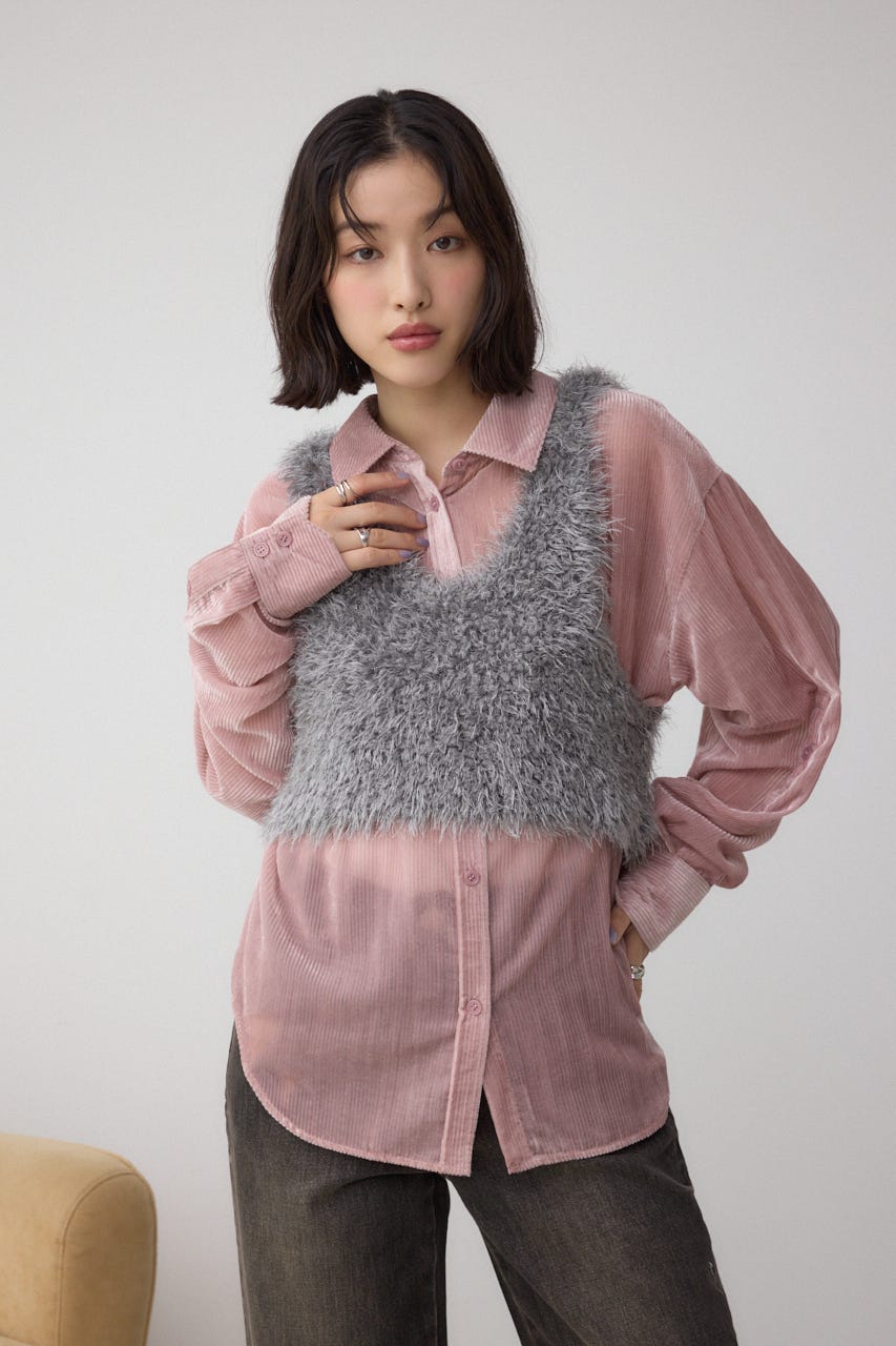 バックオープンポンポンヤーンベスト GRY FREE