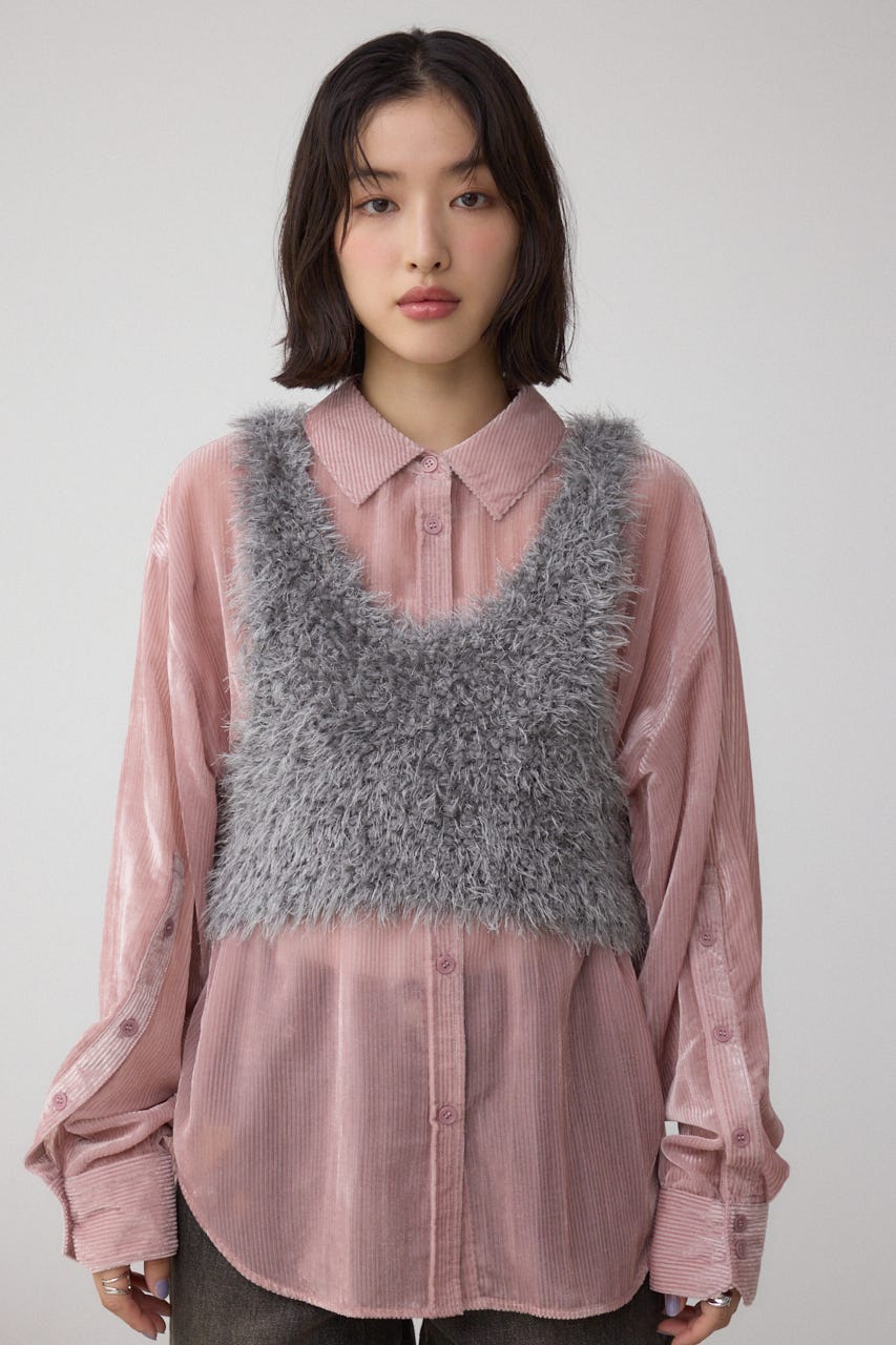 バックオープンポンポンヤーンベスト GRY FREE