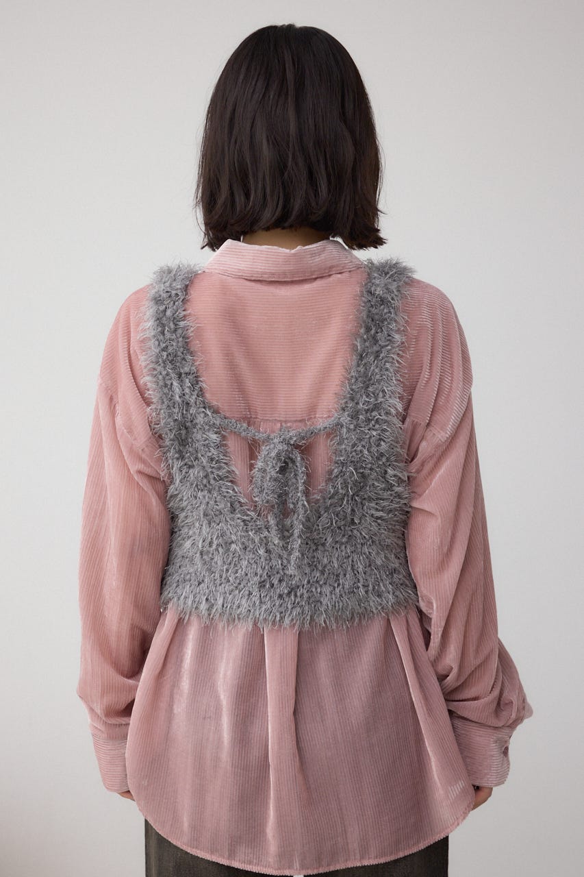 バックオープンポンポンヤーンベスト GRY FREE