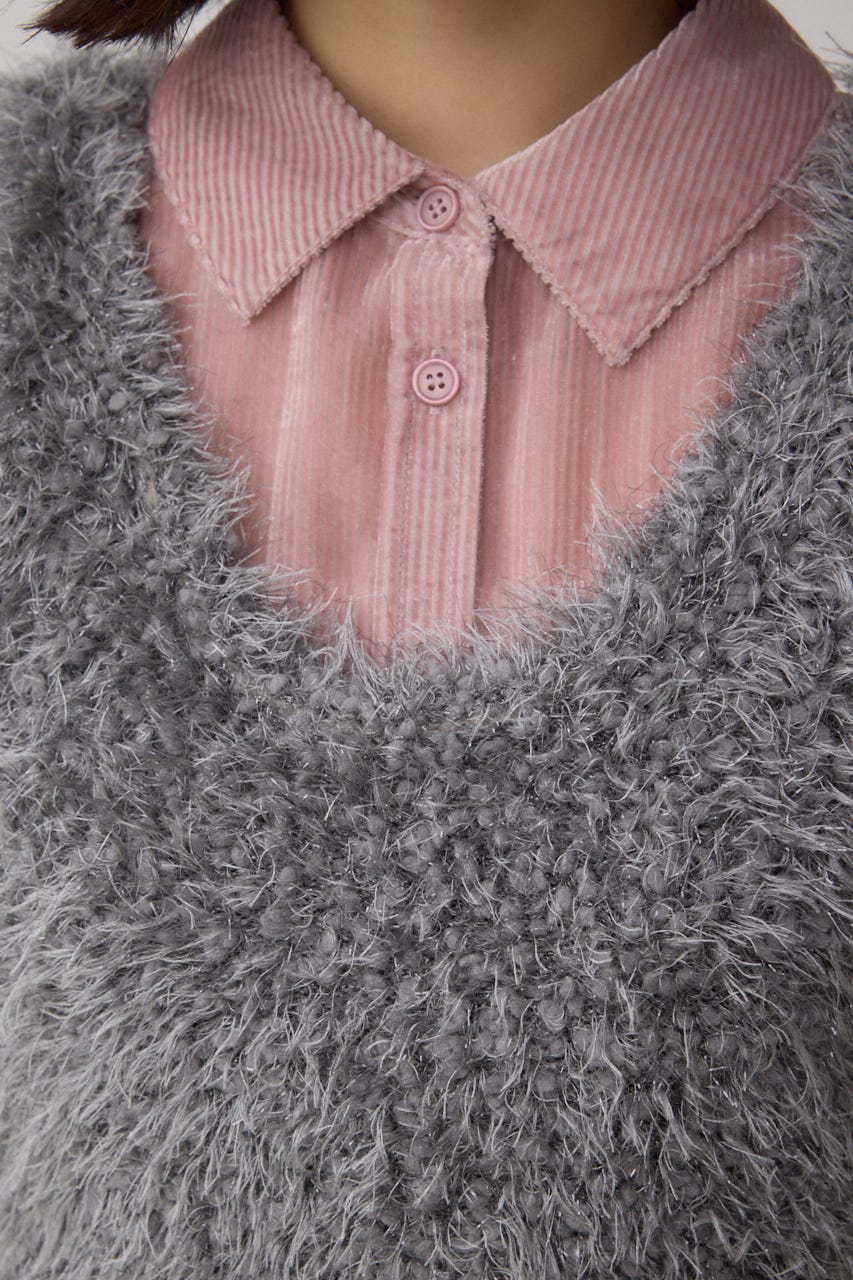 バックオープンポンポンヤーンベスト GRY FREE