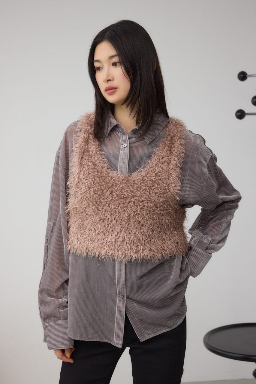 バックオープンポンポンヤーンベスト PNK FREE