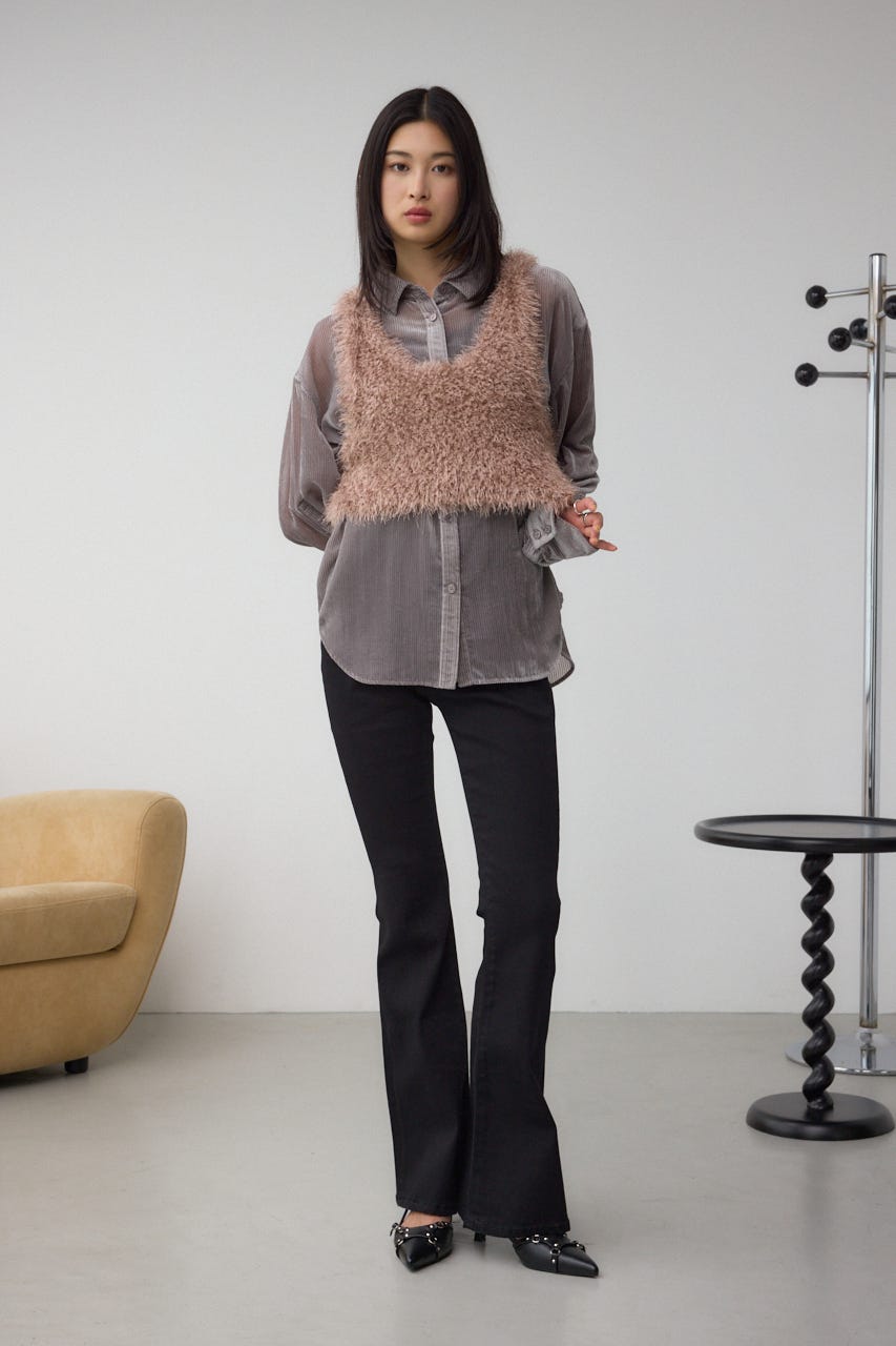 バックオープンポンポンヤーンベスト PNK FREE