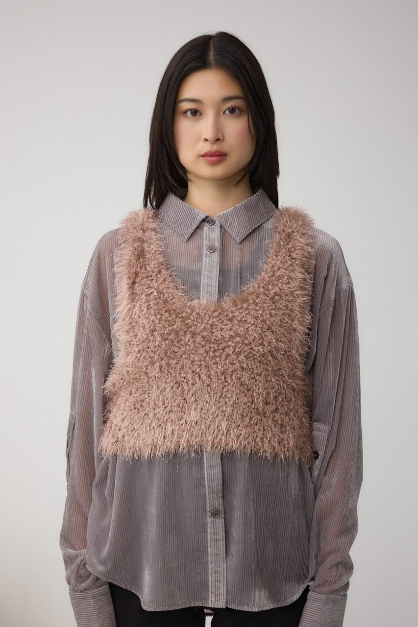 バックオープンポンポンヤーンベスト PNK FREE