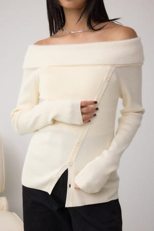 シャギーコンビオフショルダーニット