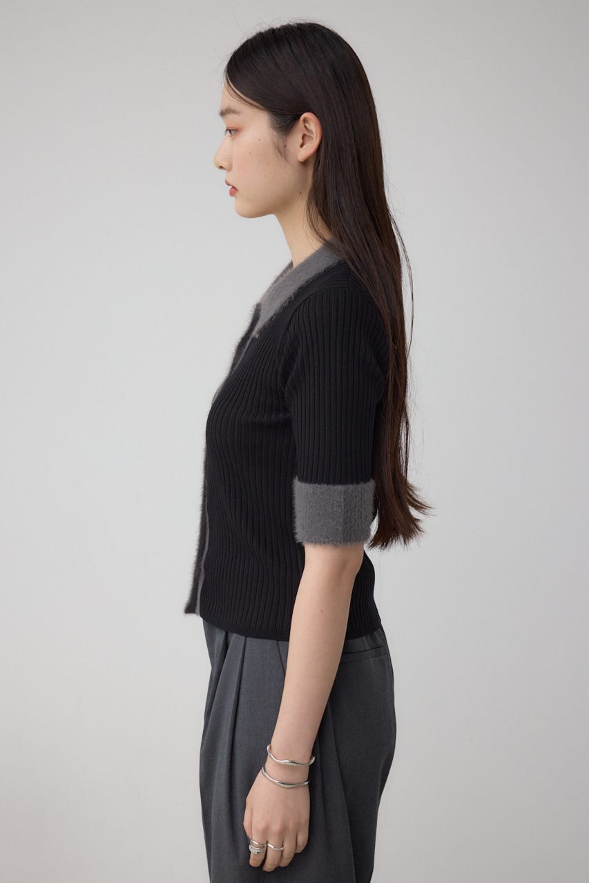 シャギーコンビポロニットトップス BLK FREE