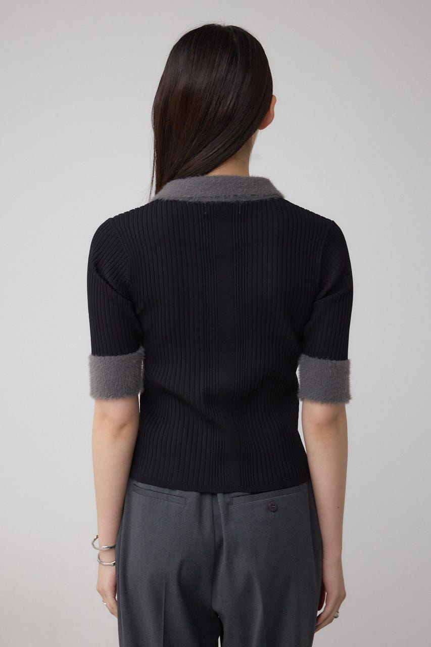 シャギーコンビポロニットトップス BLK FREE