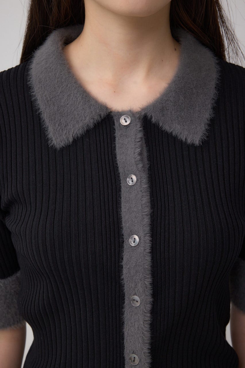 シャギーコンビポロニットトップス BLK FREE