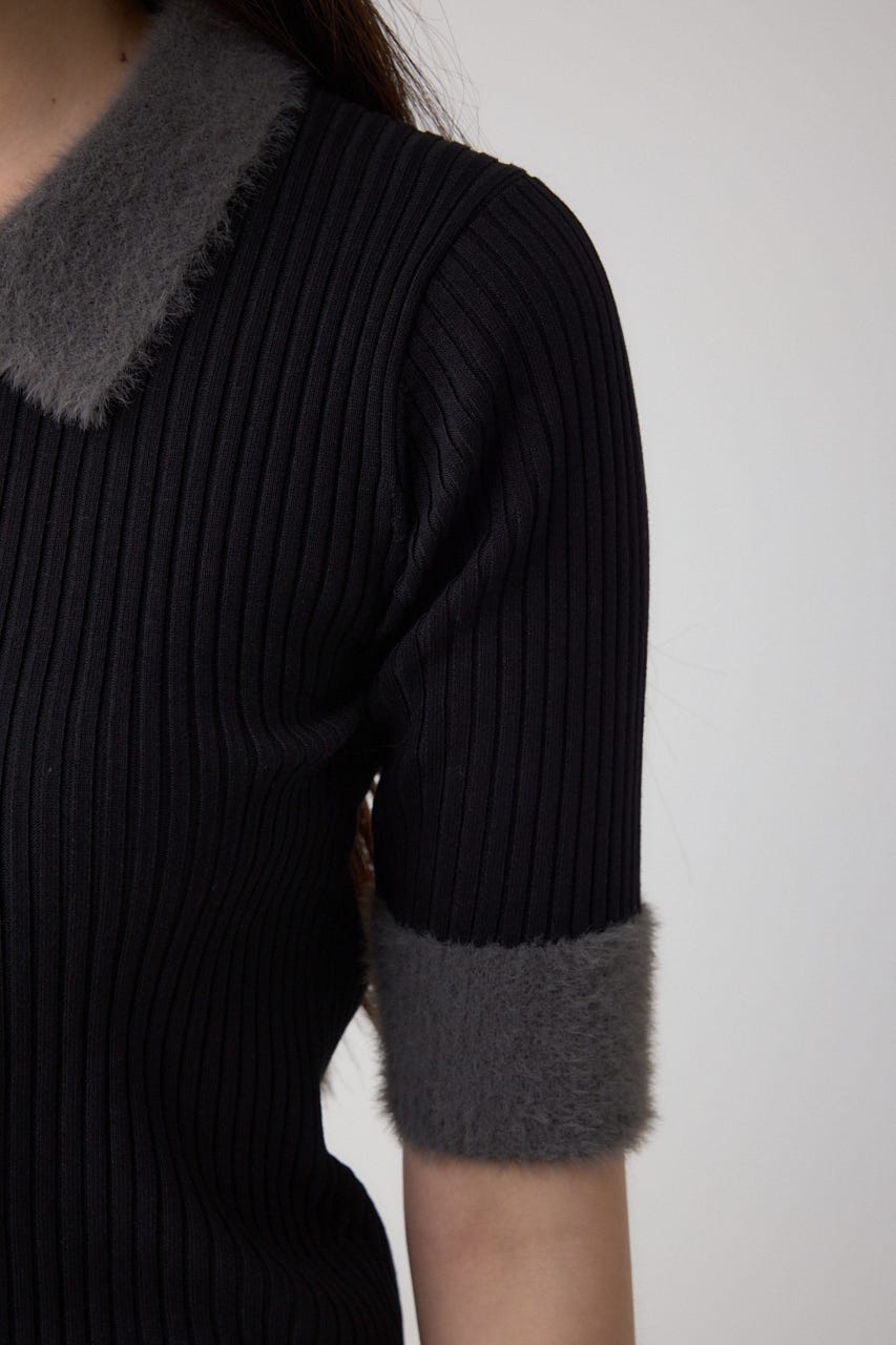 シャギーコンビポロニットトップス BLK FREE