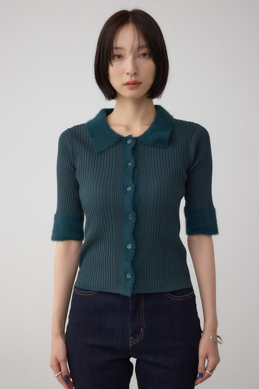 ▼上質✨ドゥロワー【2】カシミヤ100％ シャギー タートルニット 毛足長 青 AZUL BY MOUSSY | チェックパターンクロップドシャギーニット