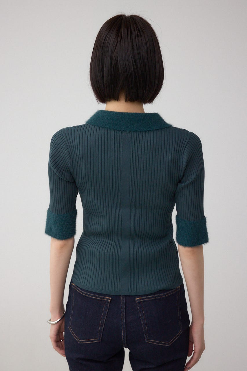 シャギーコンビポロニットトップス D/GRN FREE