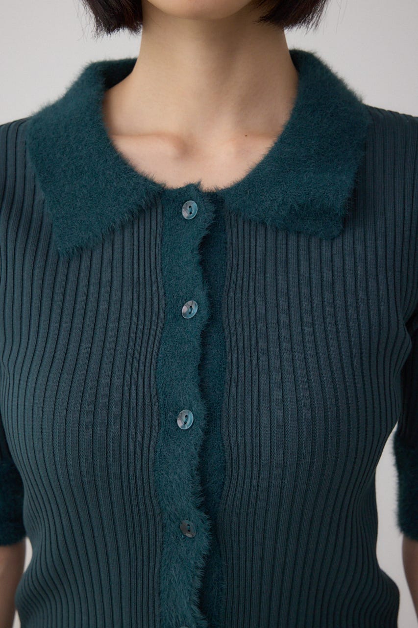 シャギーコンビポロニットトップス D/GRN FREE