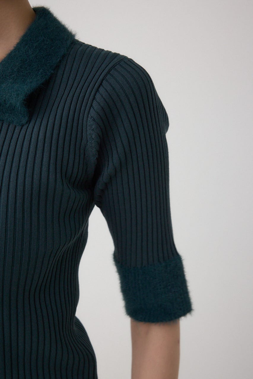 シャギーコンビポロニットトップス D/GRN FREE