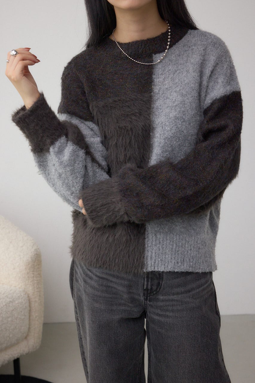 コンビネーションバイカラーニット 柄BLK FREE