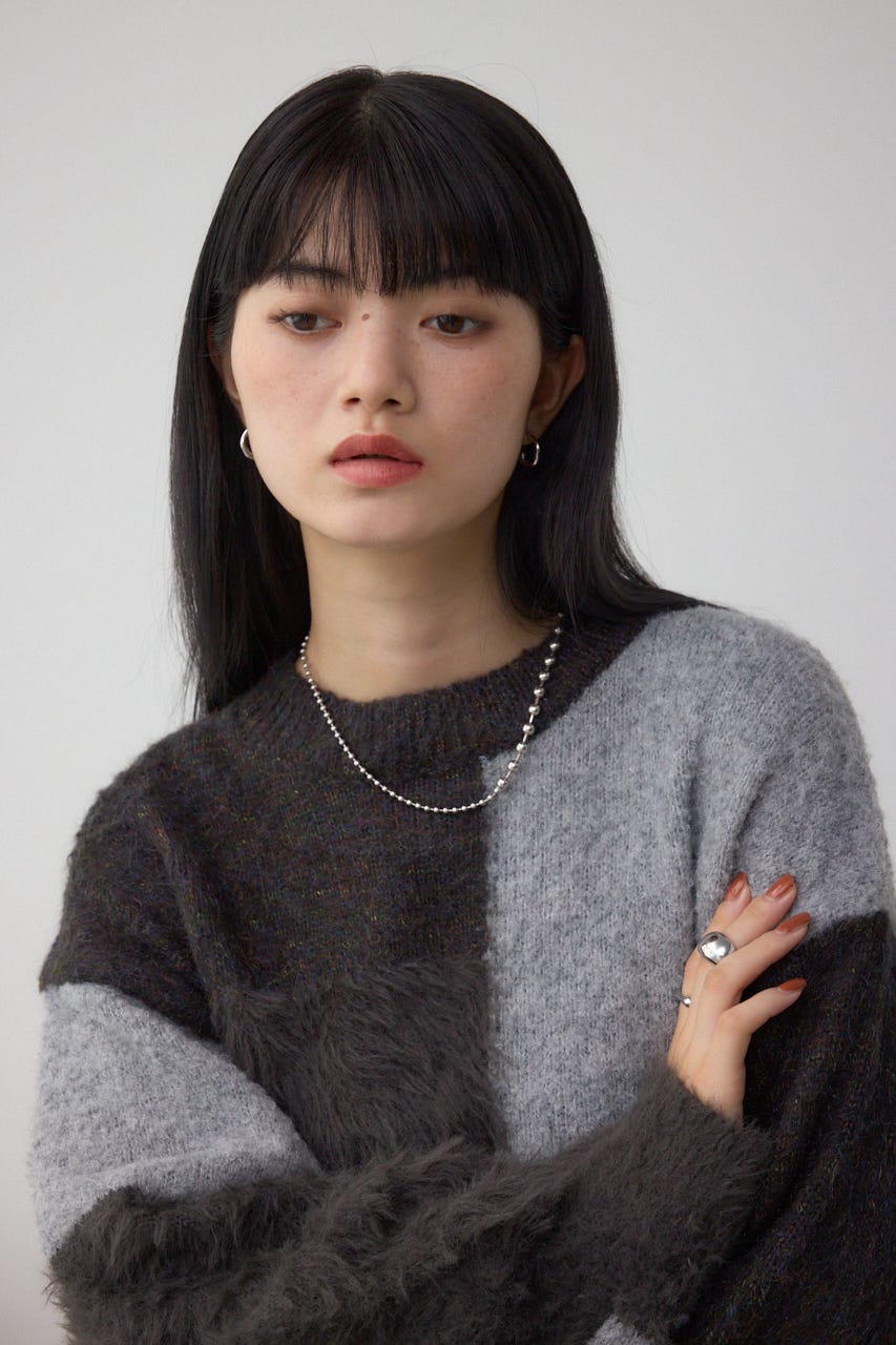 コンビネーションバイカラーニット 柄BLK FREE