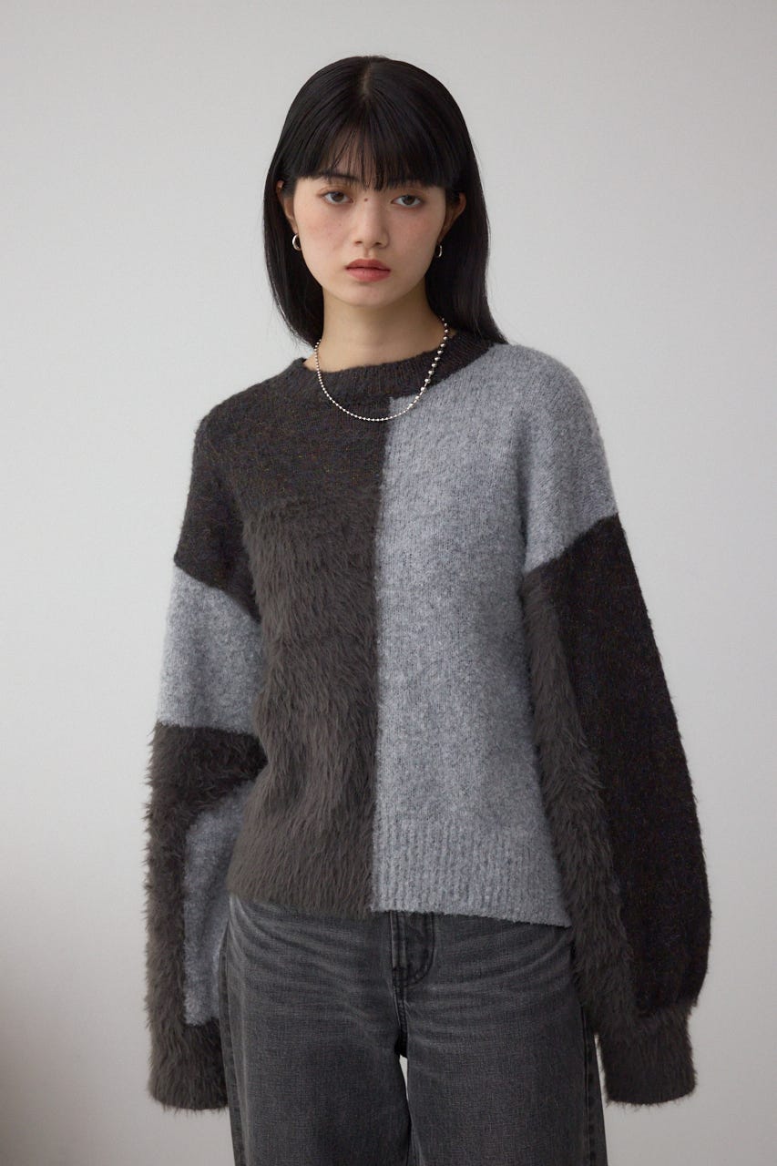 コンビネーションバイカラーニット 柄BLK FREE