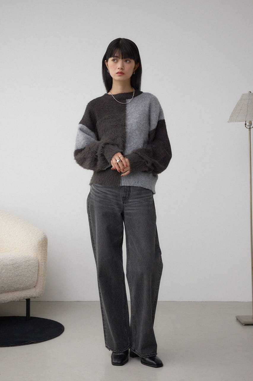 コンビネーションバイカラーニット 柄BLK FREE