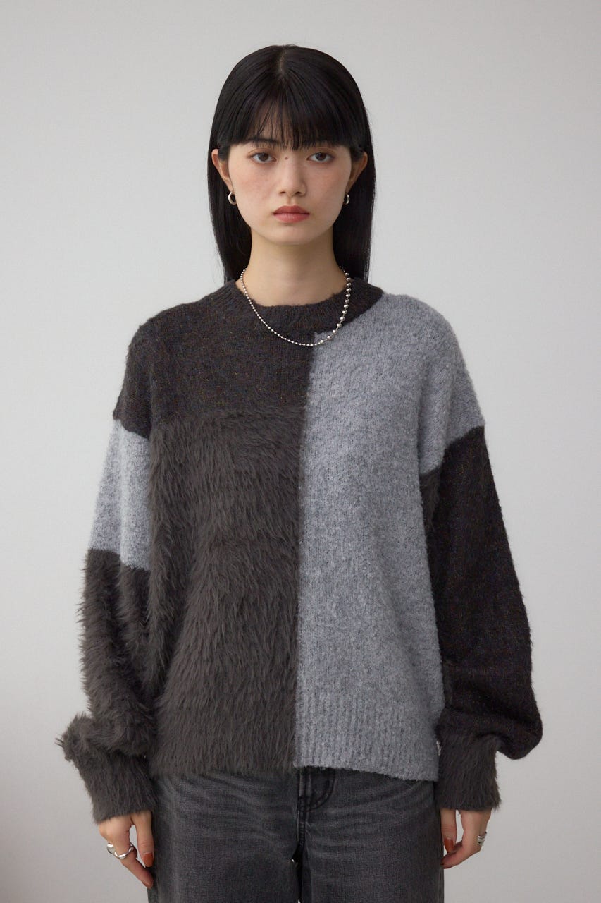 コンビネーションバイカラーニット 柄BLK FREE