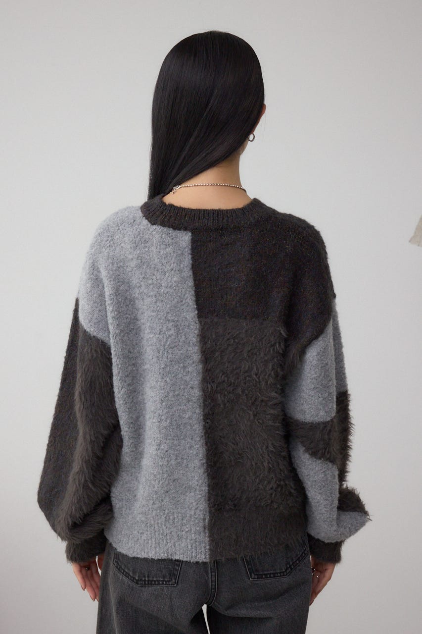 コンビネーションバイカラーニット 柄BLK FREE