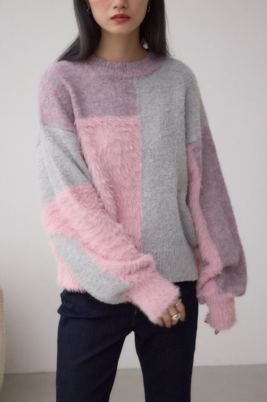 コンビネーションバイカラーニット 柄PNK FREE