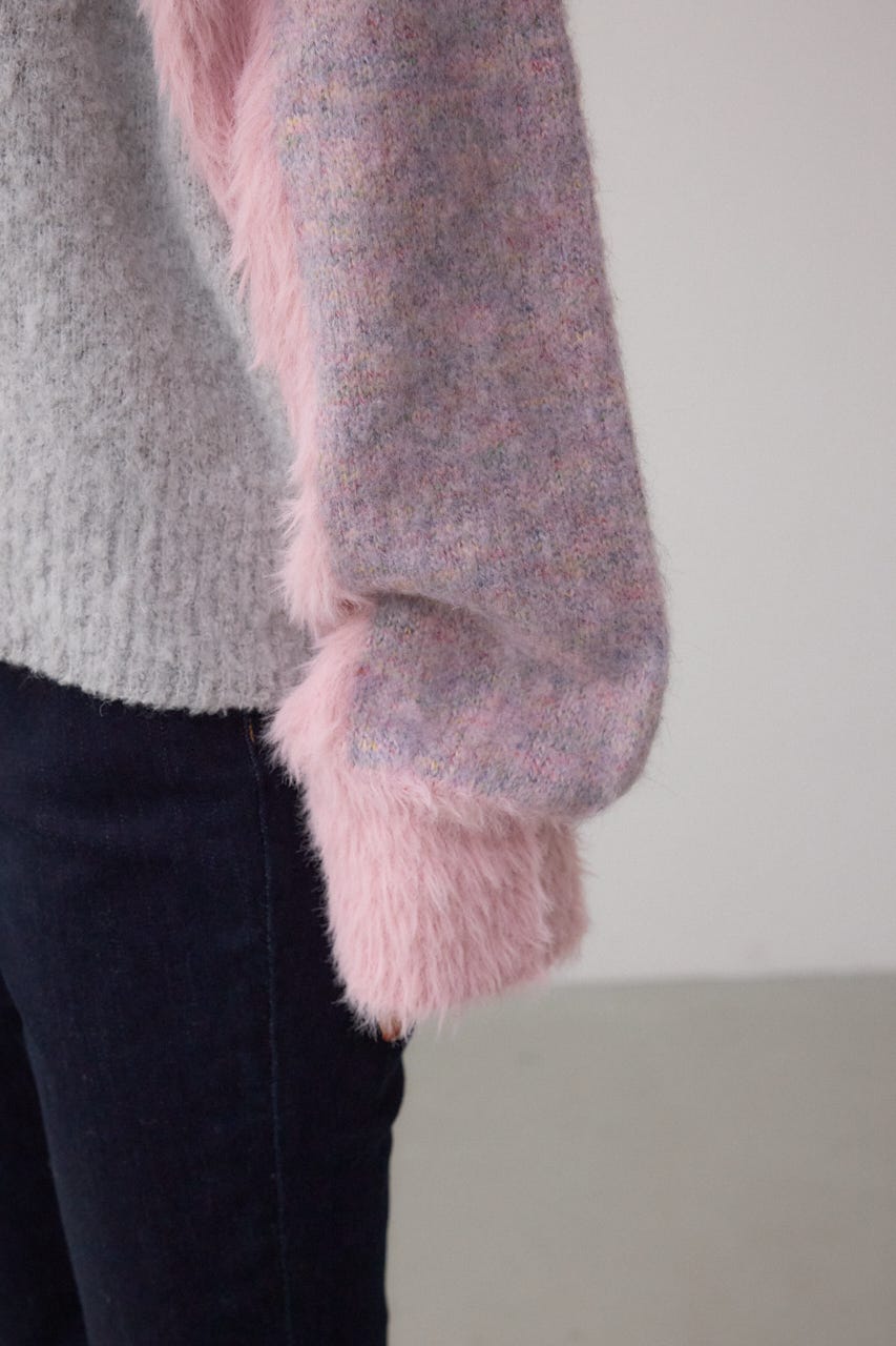 コンビネーションバイカラーニット 柄PNK FREE