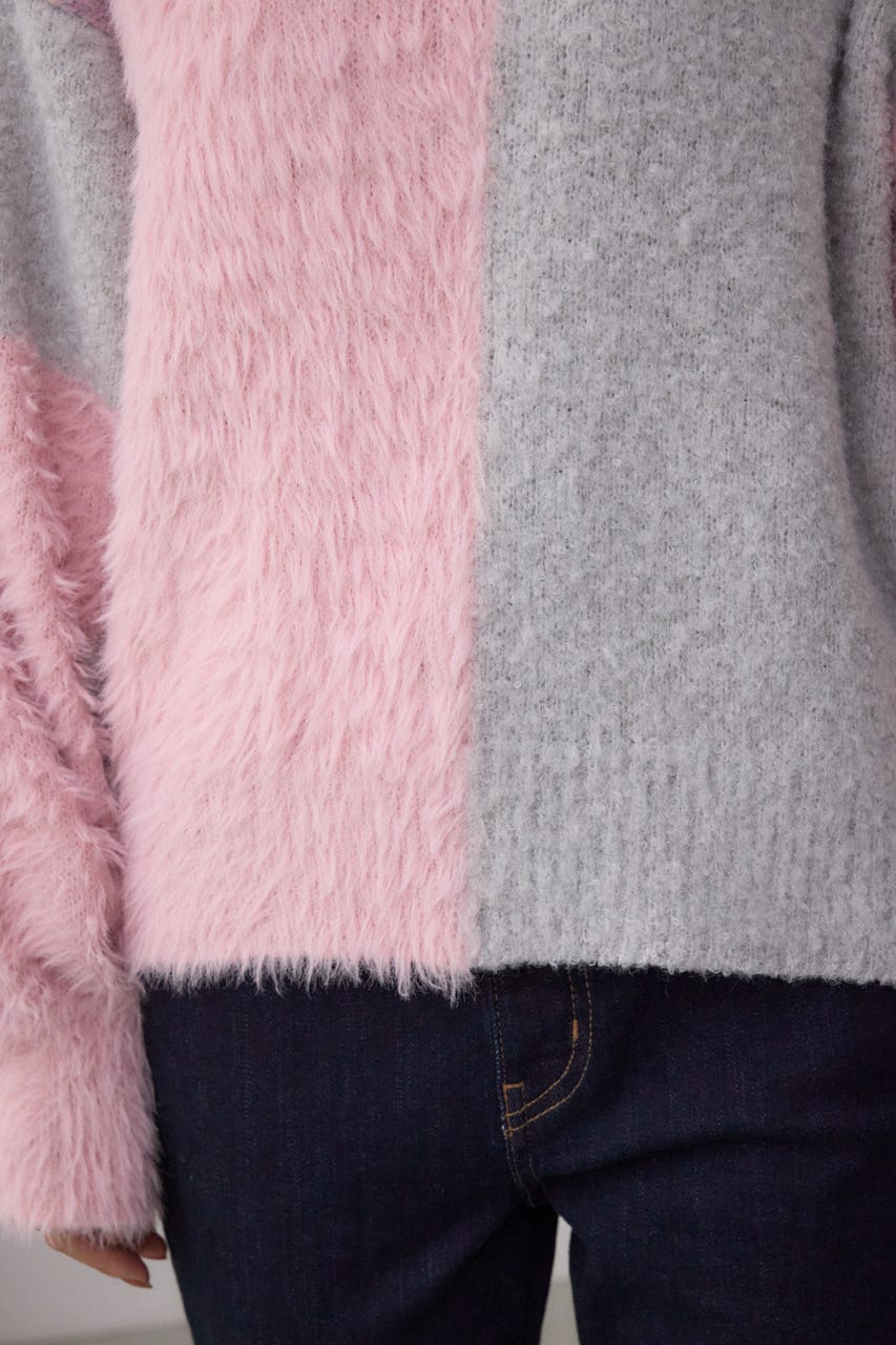 コンビネーションバイカラーニット 柄PNK FREE