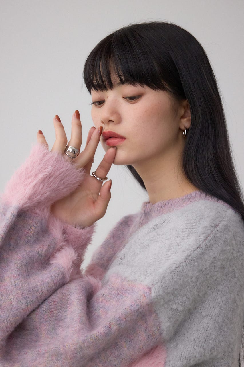 コンビネーションバイカラーニット 柄PNK FREE