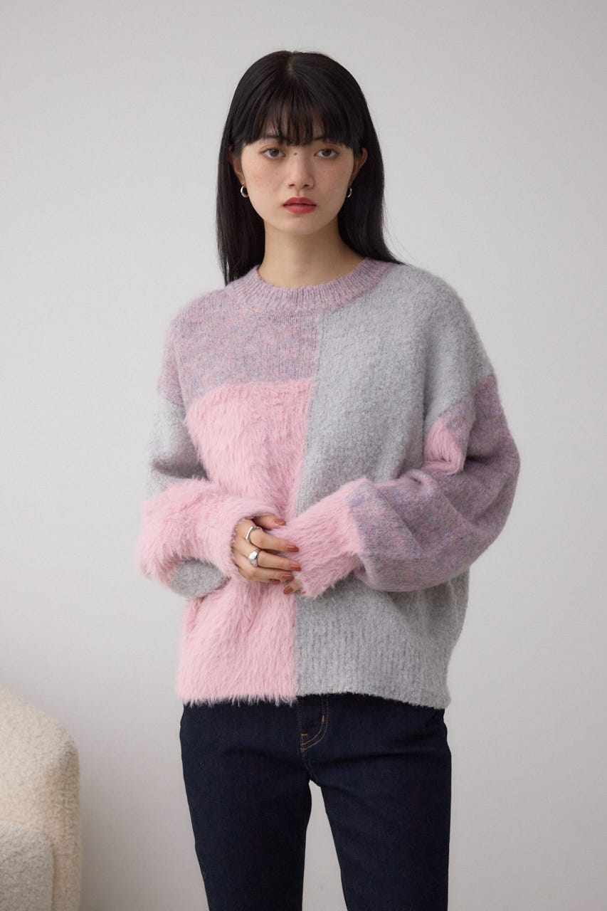 コンビネーションバイカラーニット 柄PNK FREE