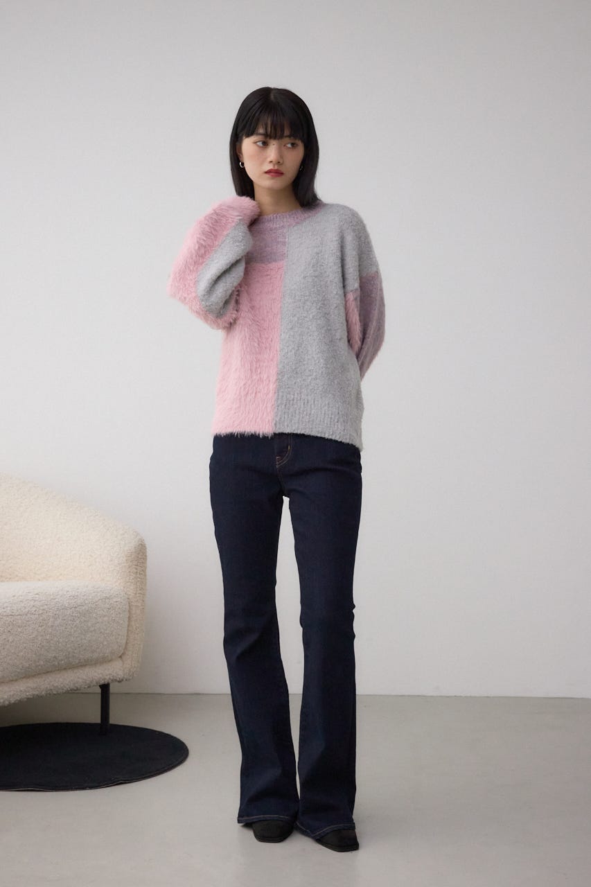 コンビネーションバイカラーニット 柄PNK FREE