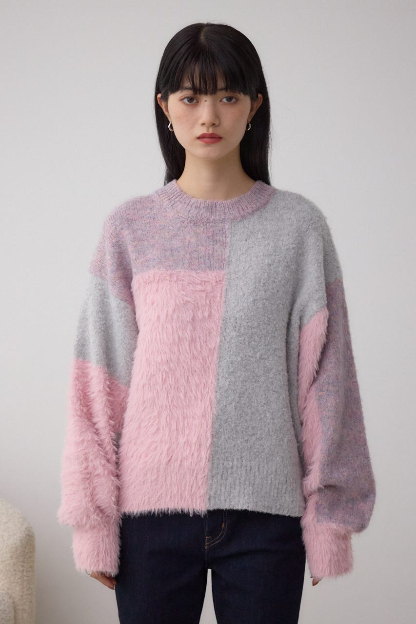 コンビネーションバイカラーニット 柄PNK FREE