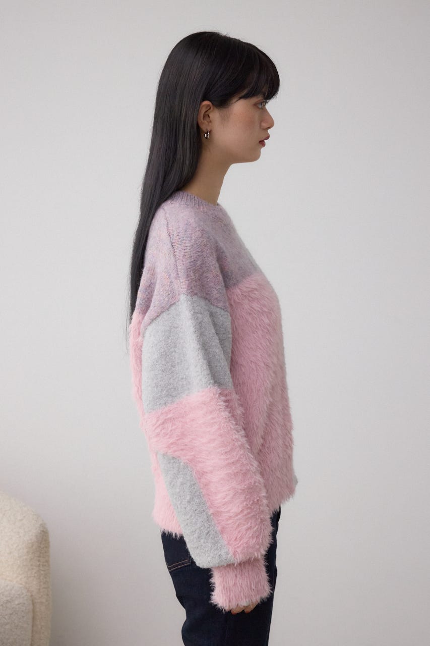 コンビネーションバイカラーニット 柄PNK FREE