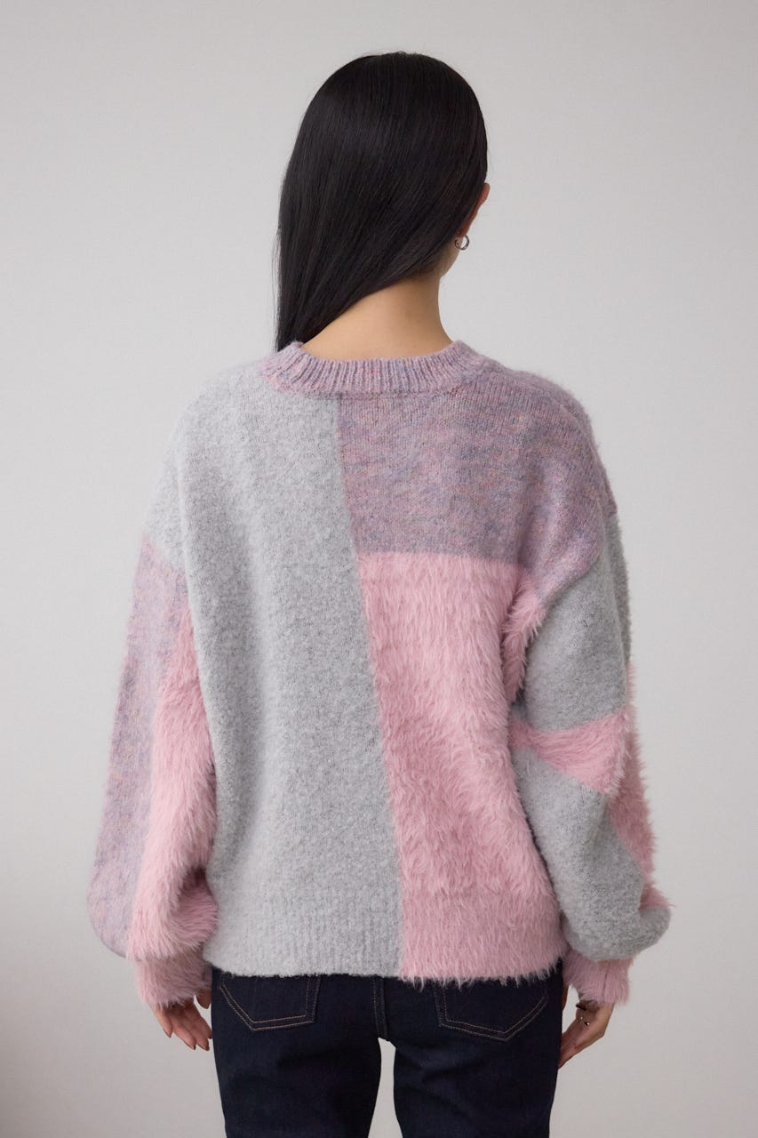 コンビネーションバイカラーニット 柄PNK FREE