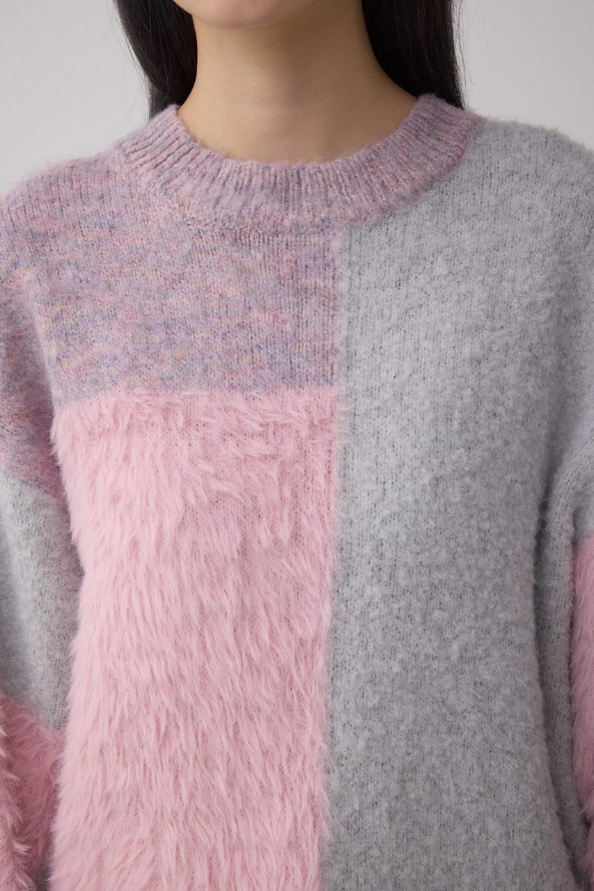 コンビネーションバイカラーニット 柄PNK FREE