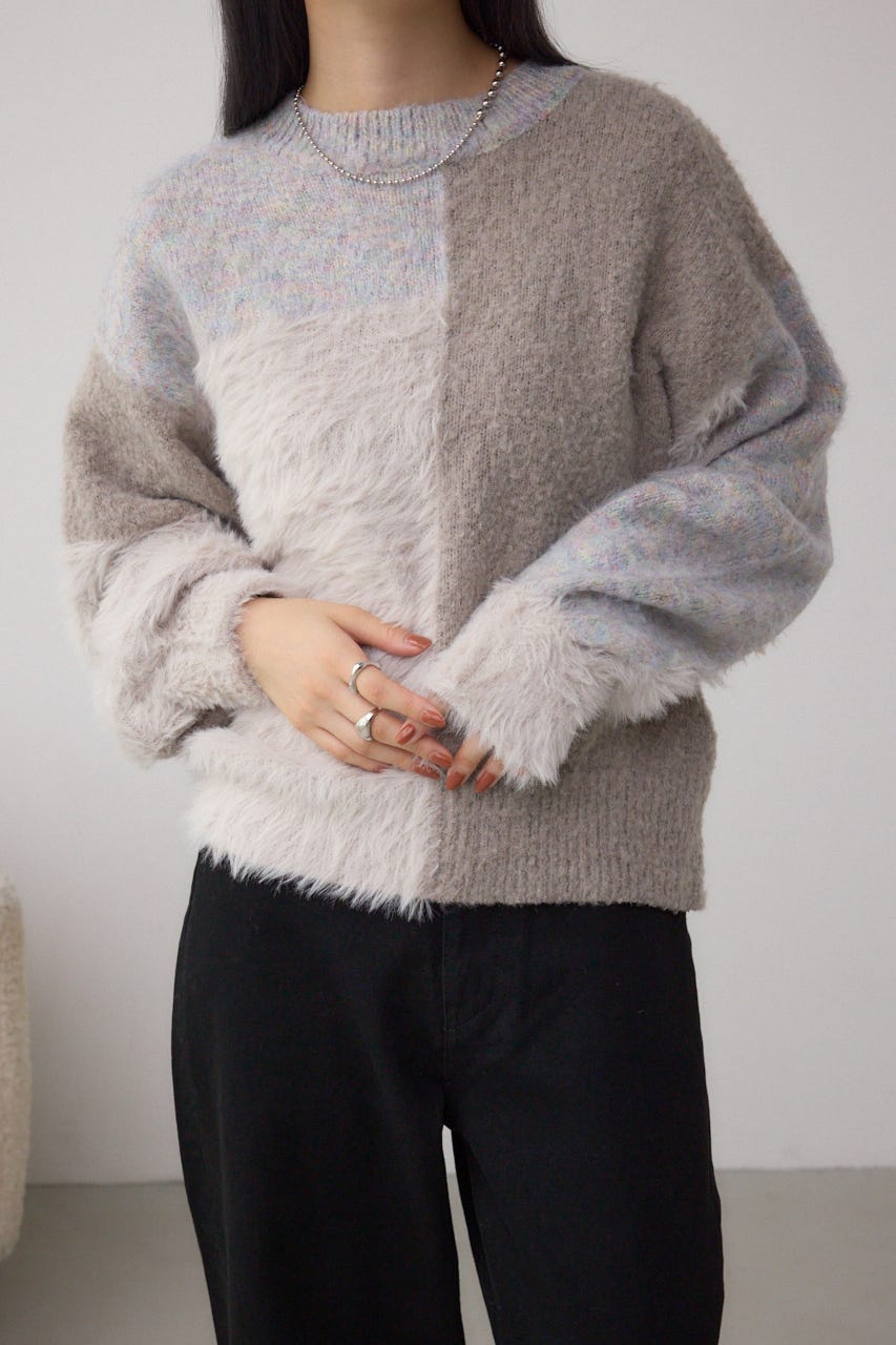 コンビネーションバイカラーニット 柄WHT FREE