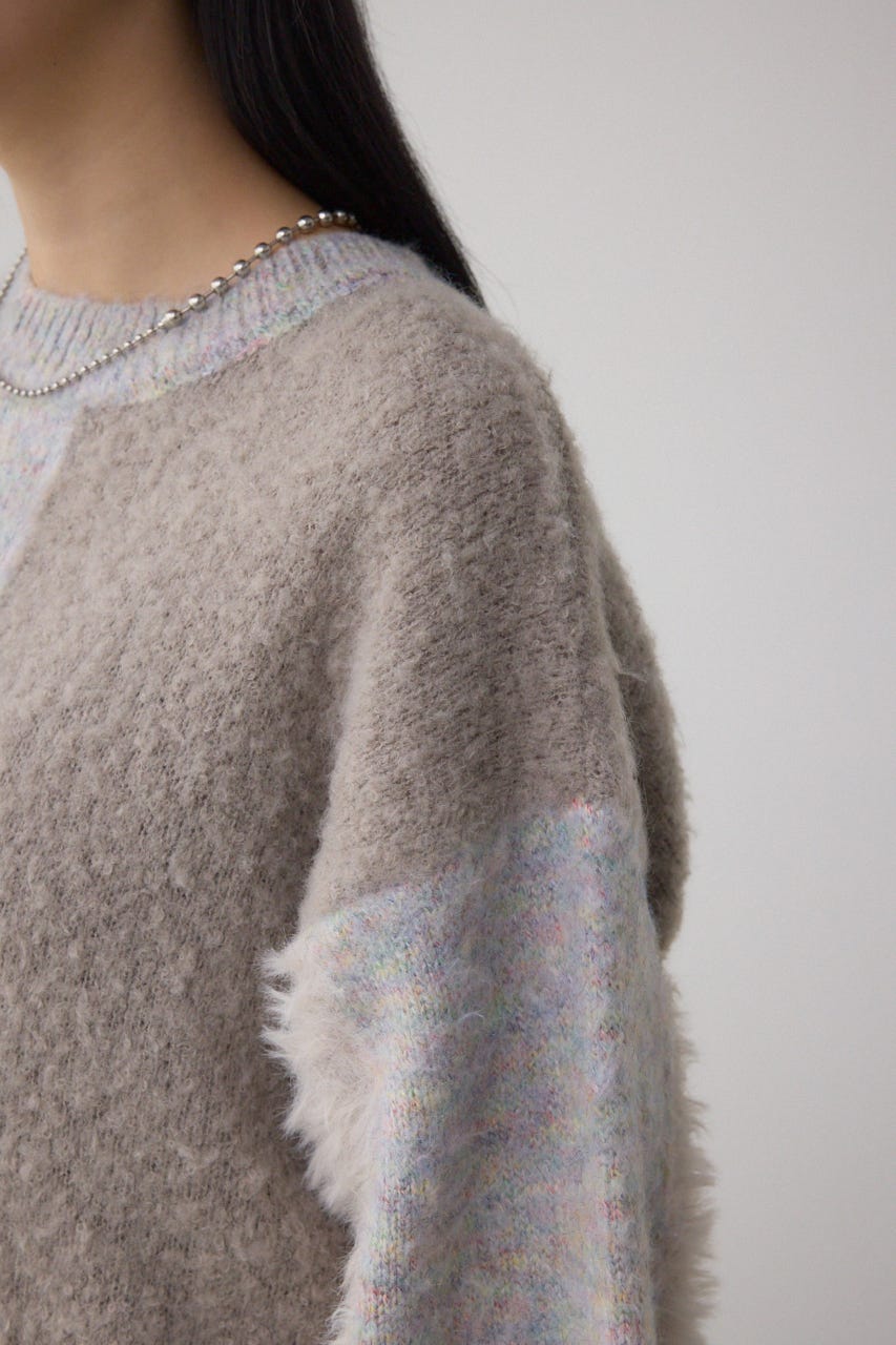 コンビネーションバイカラーニット 柄WHT FREE