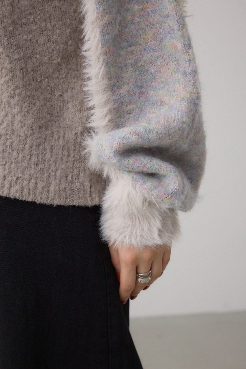 コンビネーションバイカラーニット 柄WHT FREE