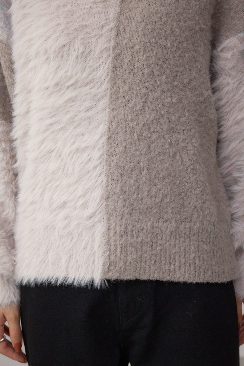 コンビネーションバイカラーニット 柄WHT FREE