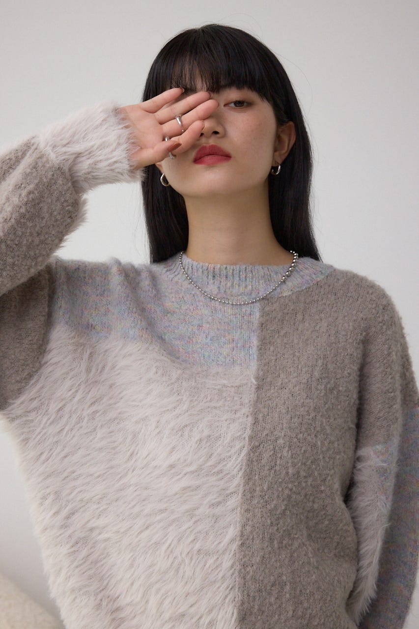 コンビネーションバイカラーニット 柄WHT FREE