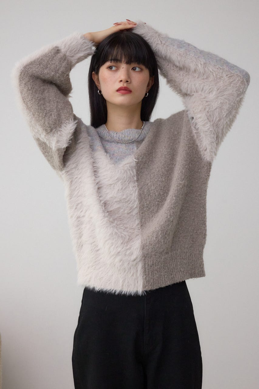 コンビネーションバイカラーニット 柄WHT FREE