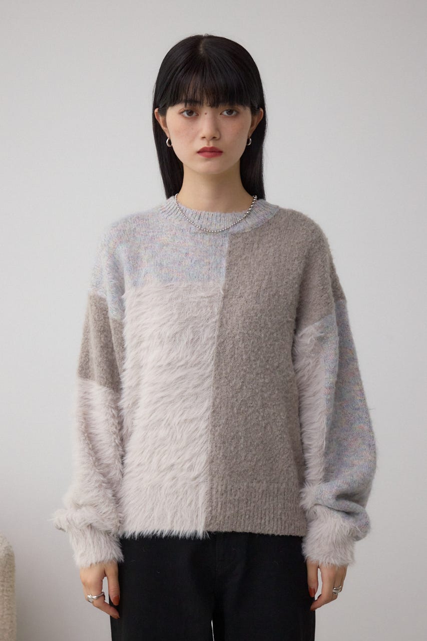 コンビネーションバイカラーニット 柄WHT FREE