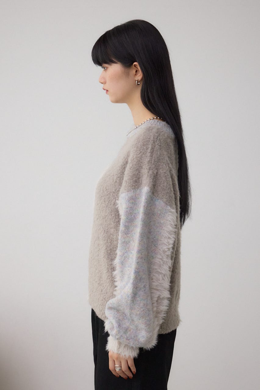 コンビネーションバイカラーニット 柄WHT FREE