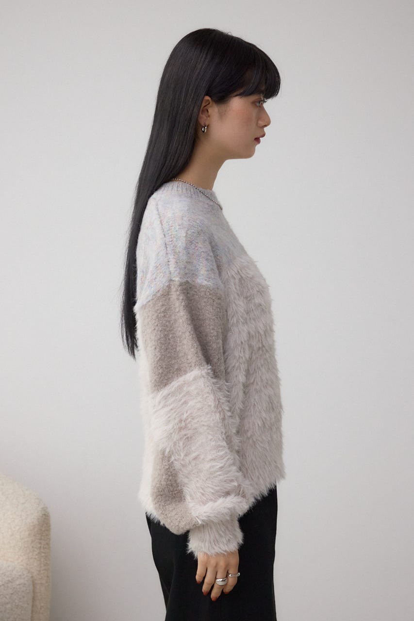 コンビネーションバイカラーニット 柄WHT FREE