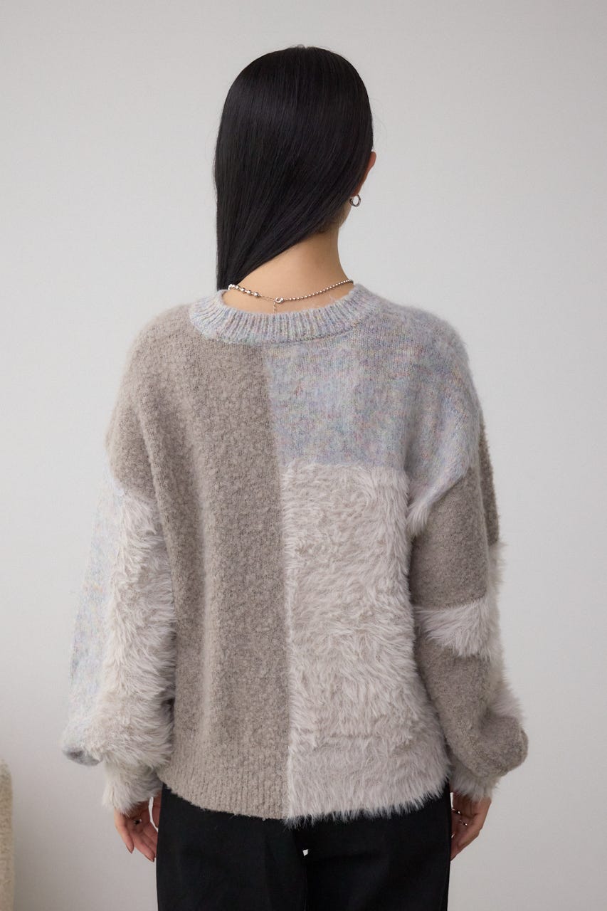 コンビネーションバイカラーニット 柄WHT FREE