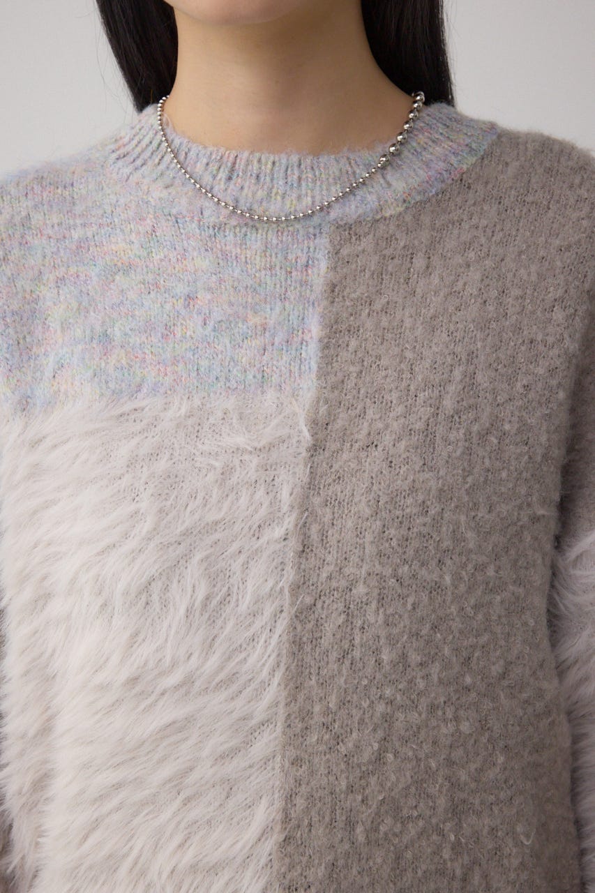 コンビネーションバイカラーニット 柄WHT FREE