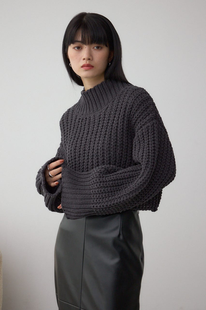 マットモールクロップドハイネックニット C.GRY FREE
