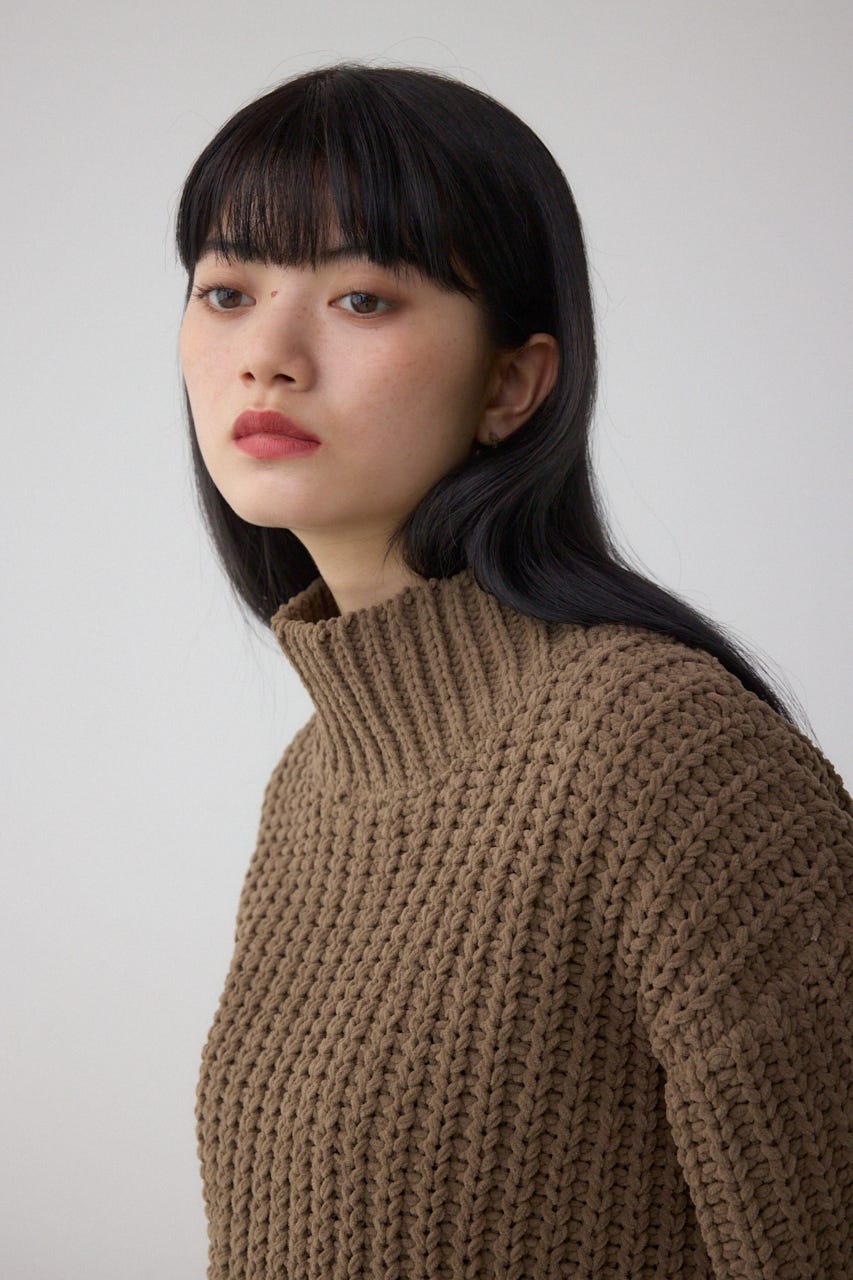 マットモールクロップドハイネックニット L/BRN FREE