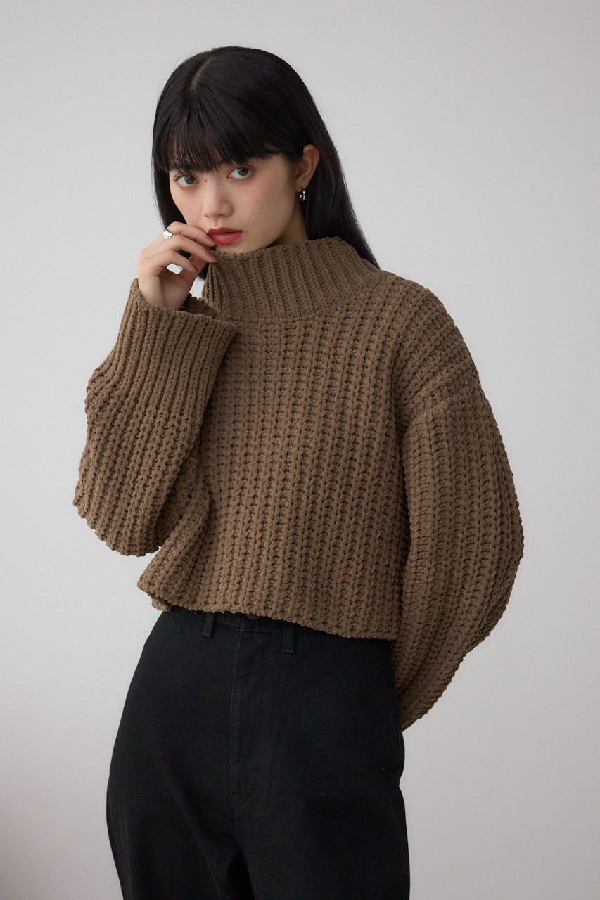 マットモールクロップドハイネックニット L/BRN FREE