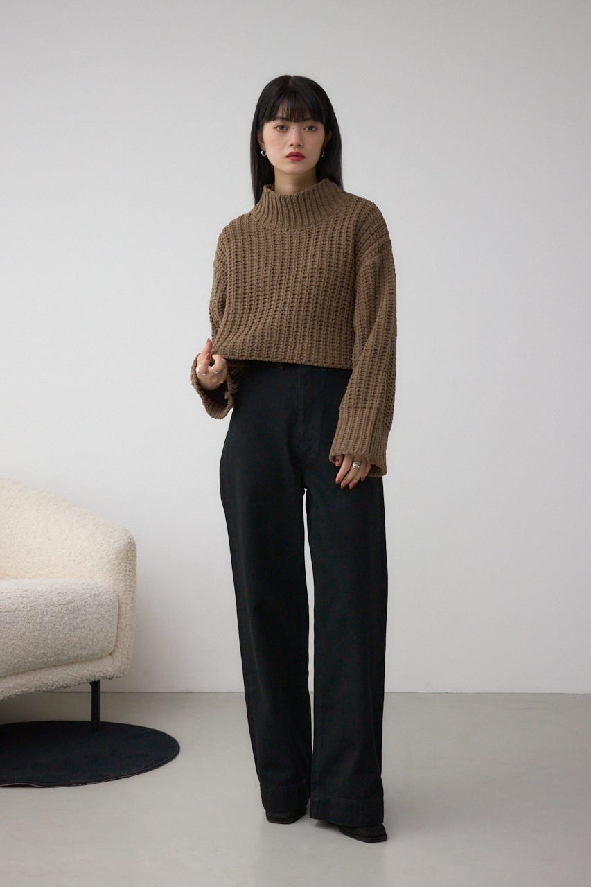 マットモールクロップドハイネックニット L/BRN FREE