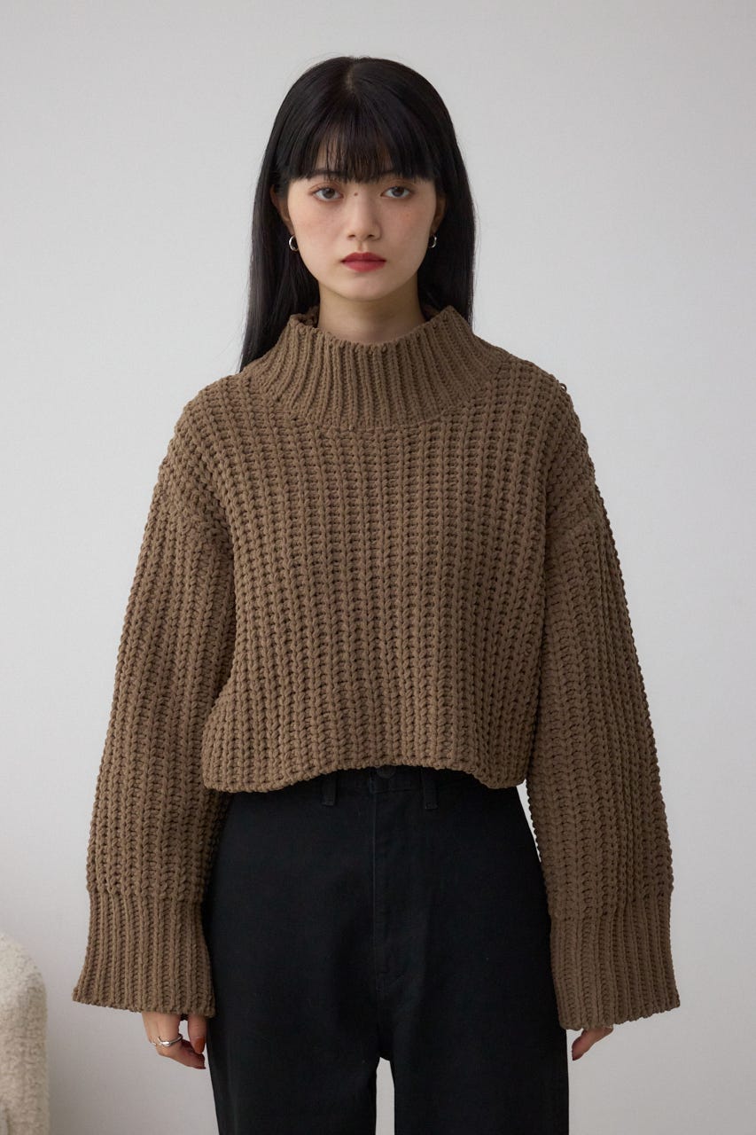 マットモールクロップドハイネックニット L/BRN FREE